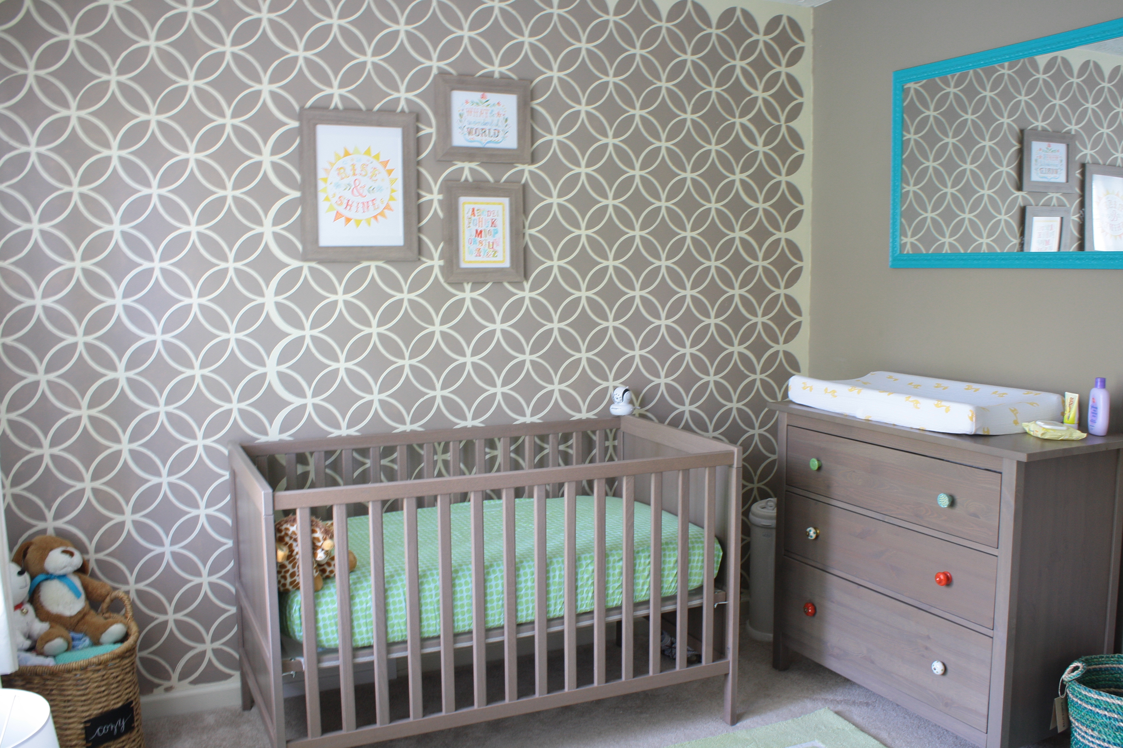 Moroccan Stencil Wall in this Neutral Nursery