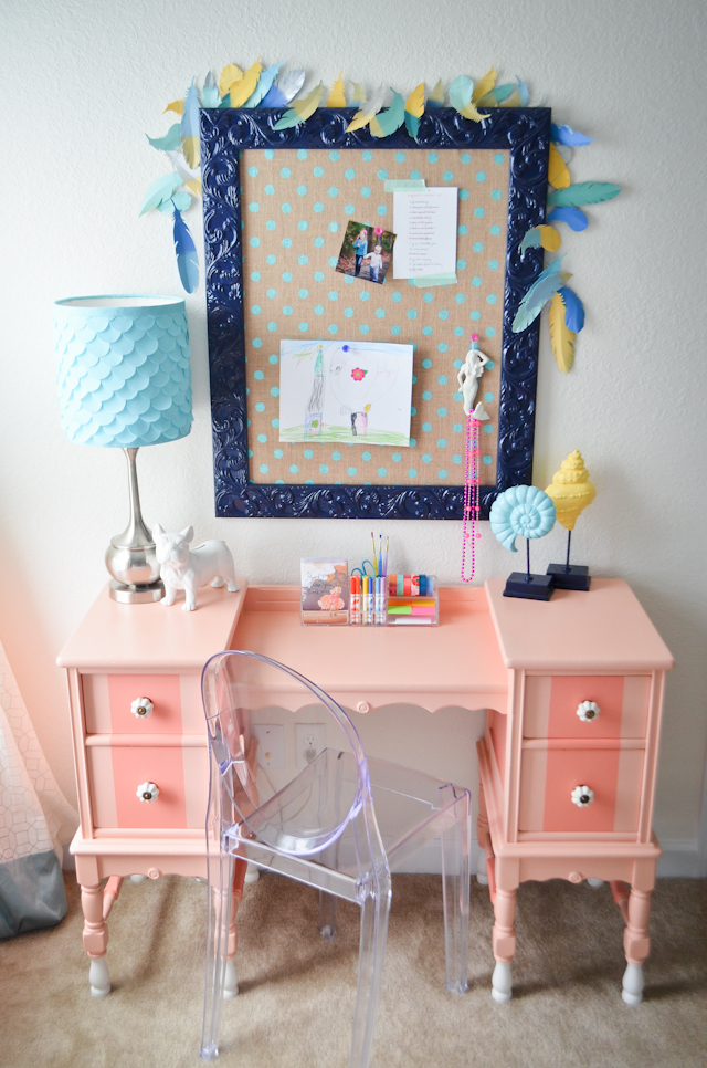 Girl's Pink Antique Desk with DIY Corkboard