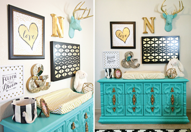 Black, Gold and Aqua Nursery Gallery Wall - Project Nursery