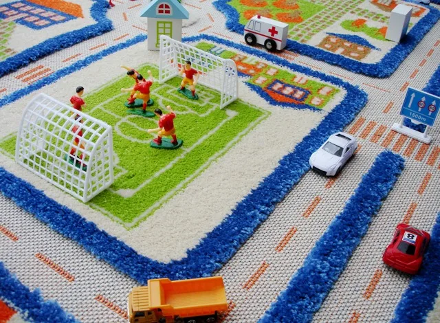 Blue Traffic Play Carpet from Luca and Company