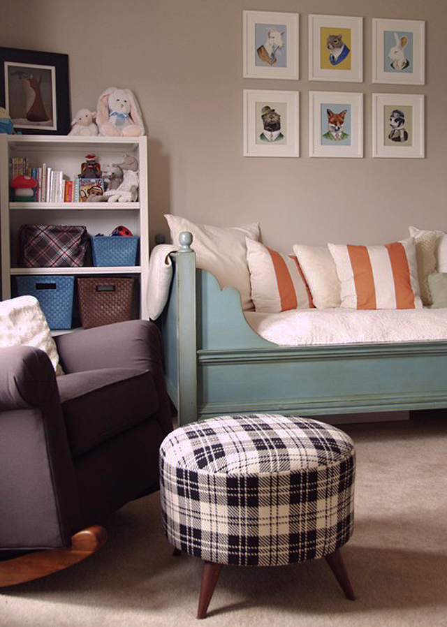 Nursery with Plaid Ottoman