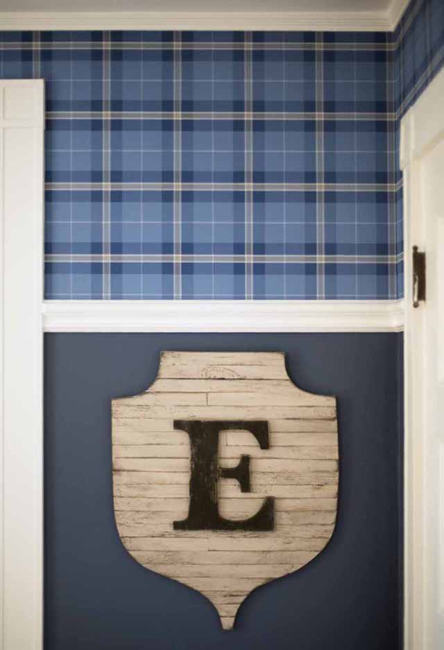 Toddler Room with Blue Plaid Wallpaper