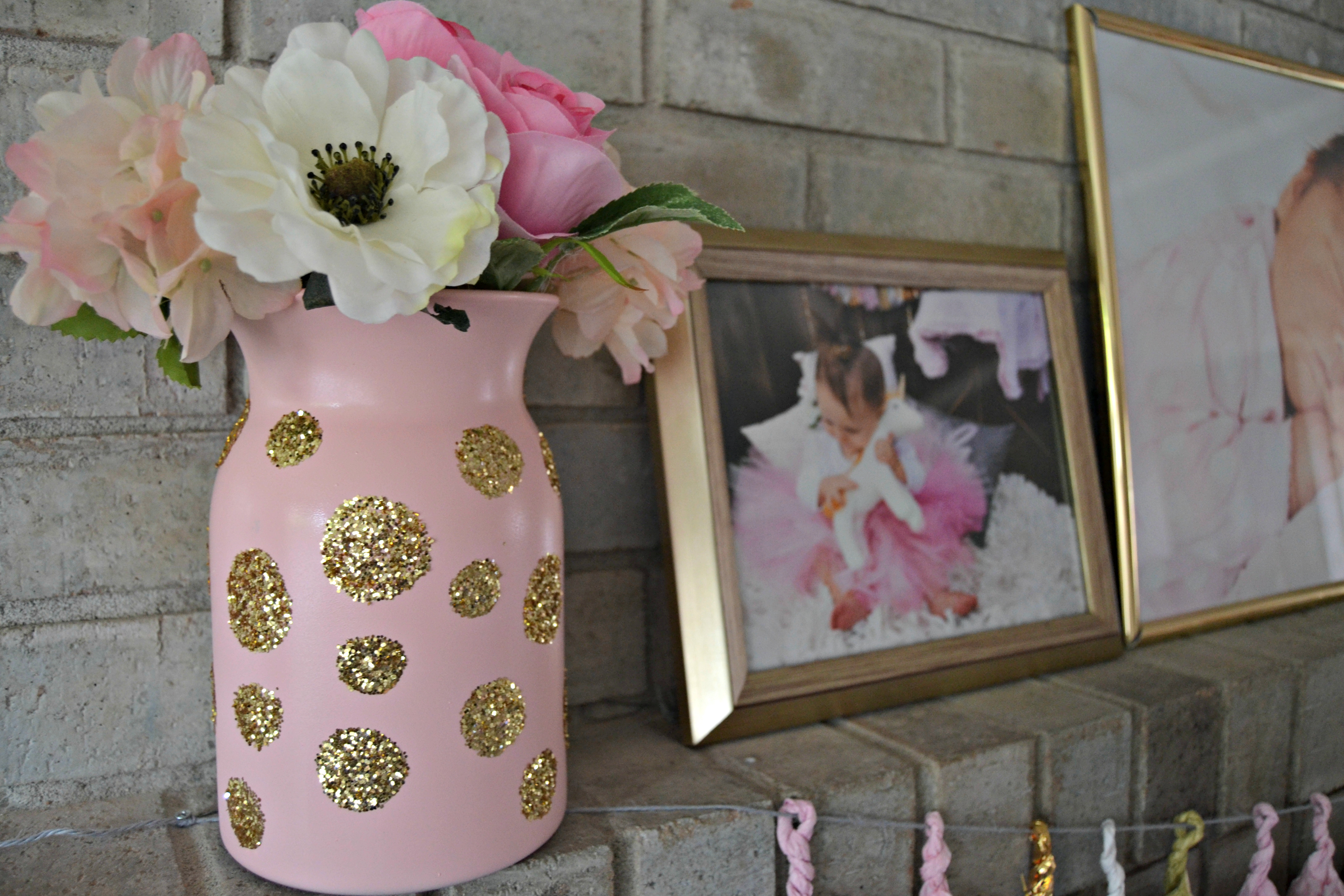 Pink and Gold Glitter Polka Dot Vase