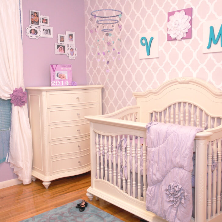 Purple Trellis Accent Wall in the Nursery