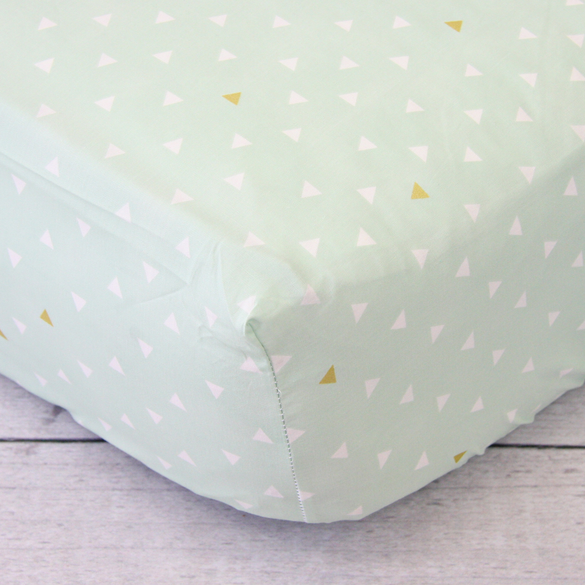Mint and Gold Triangle Crib Sheet - The Project Nursery Shop