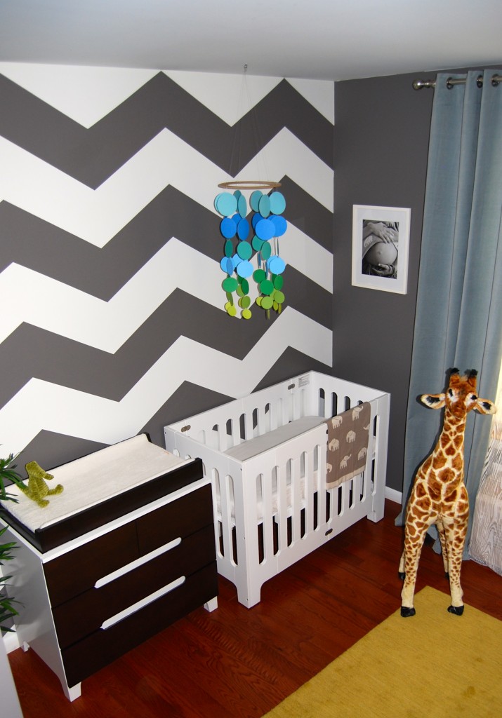 Gray and White Chevron Accent Wall - Project Nursery