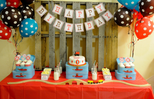 Red and Aqua Train First Birthday Party - Project Nursery