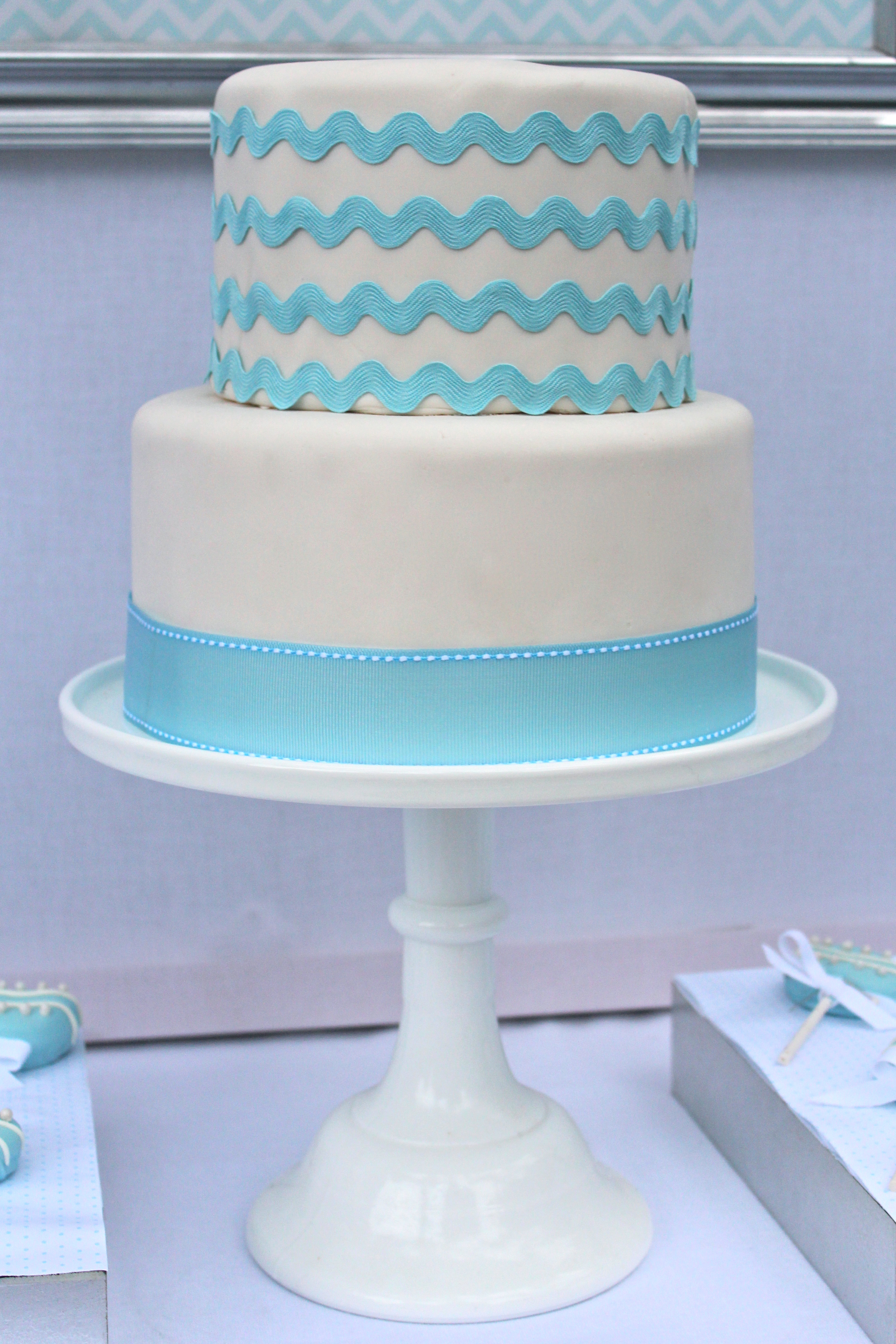 Blue and White Baby Shower Cake