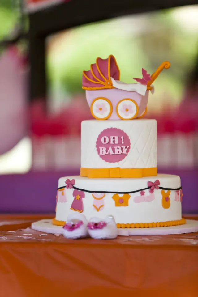 Pink and Orange Tiered Baby Shower Cake - Project Nursery