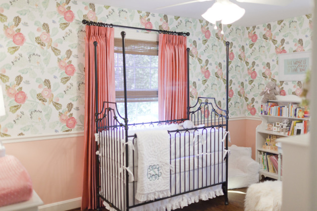 Feminine Nursery with Coral and Mint Wallpaper - Project Nursery