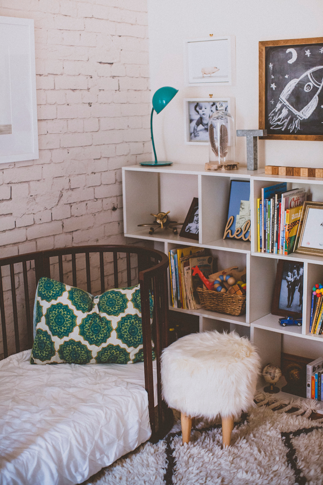 Eclectic Toddler Boy's Room with Faux Brick - Project Nursery