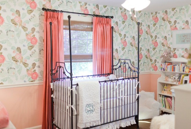 Feminine Nursery with Coral and Mint Wallpaper - Project Nursery