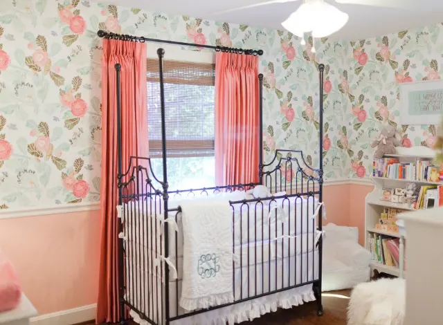 Feminine Nursery with Coral and Mint Wallpaper - Project Nursery