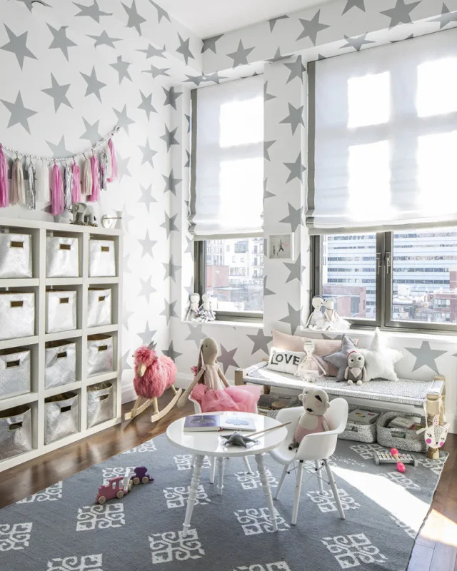 Modern Playroom with Star Wallpaper - Project Nursery