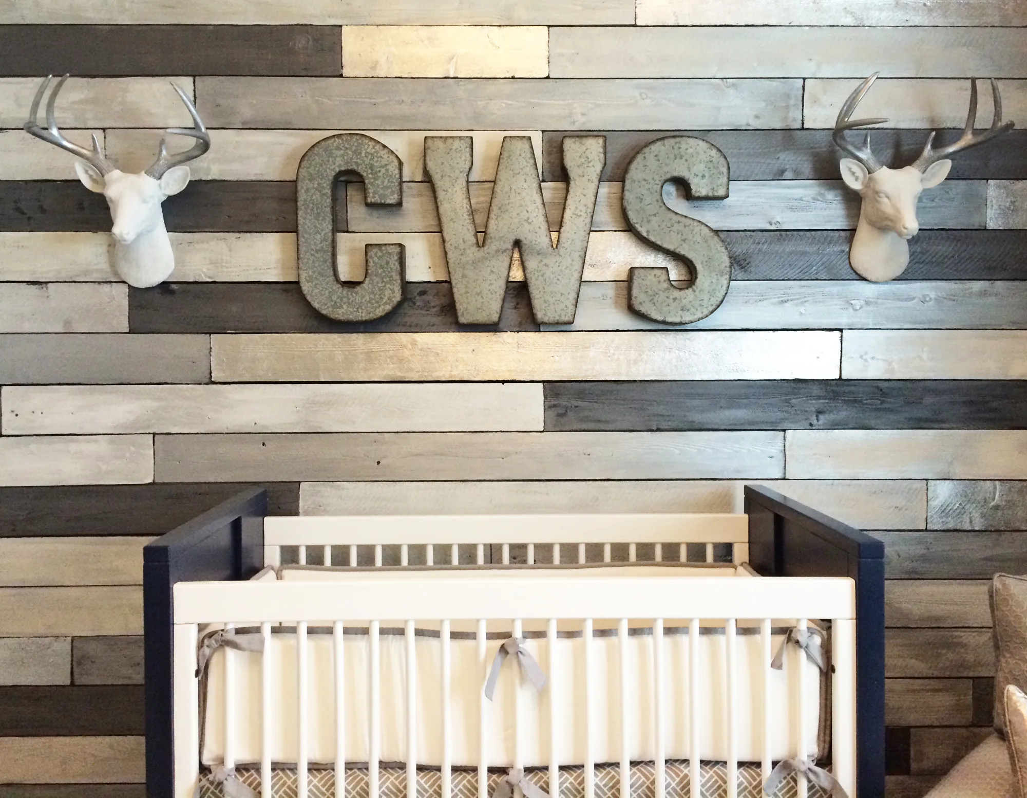 Metallic Wood Wall with Oversized Monogram