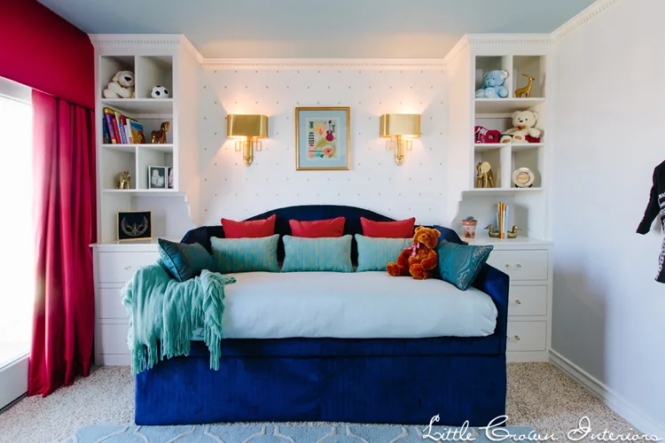 Toddler Room with Built-In Bookcases and Daybed