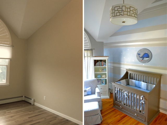 Striped Accent Wall Nursery Before and After