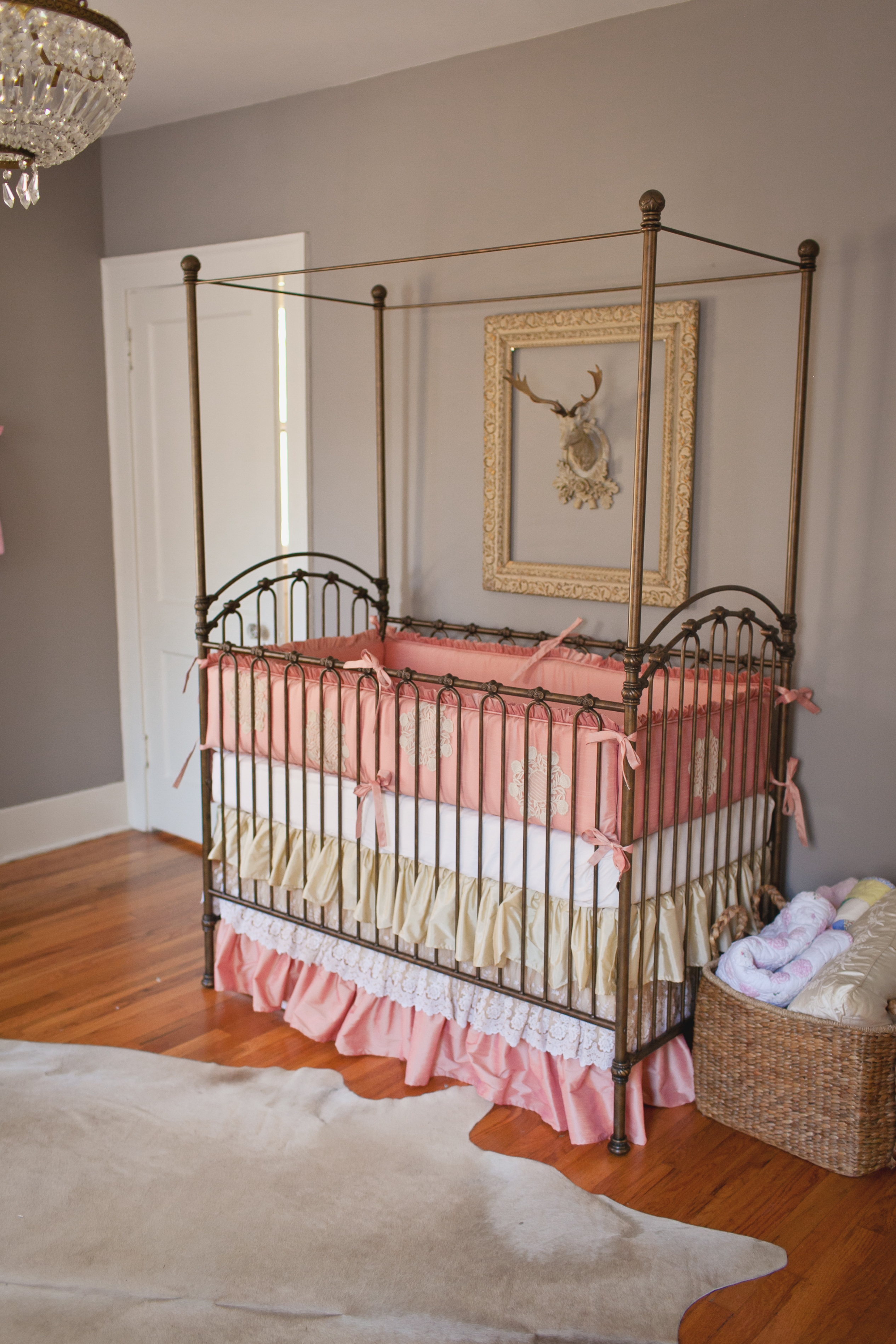 Custom Crib Bedding featuring Lace Pulled from an Antique Wedding Dress