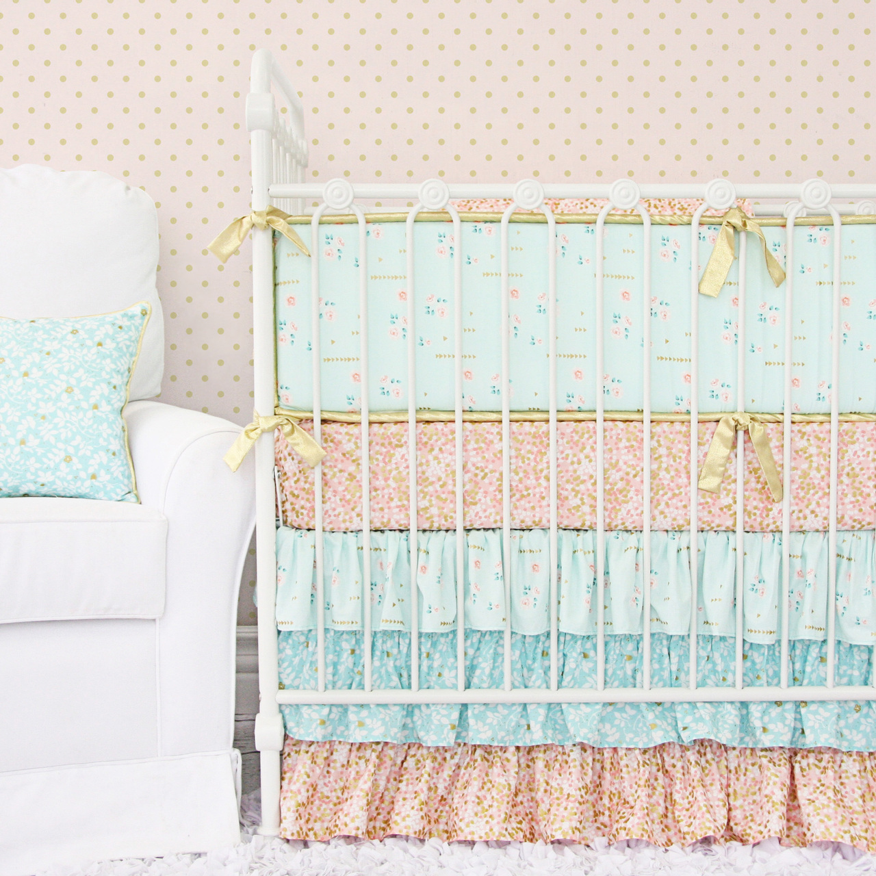 Coral and Aqua Sparkle Crib Bedding from Caden Lane