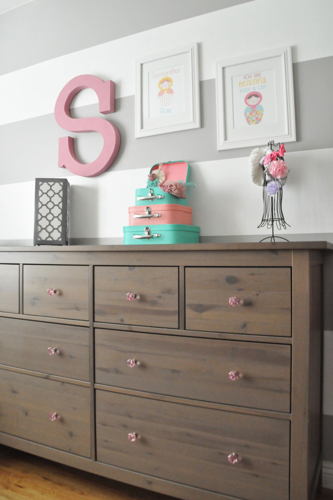 IKEA Hemnes Dresser with Pink Knobs