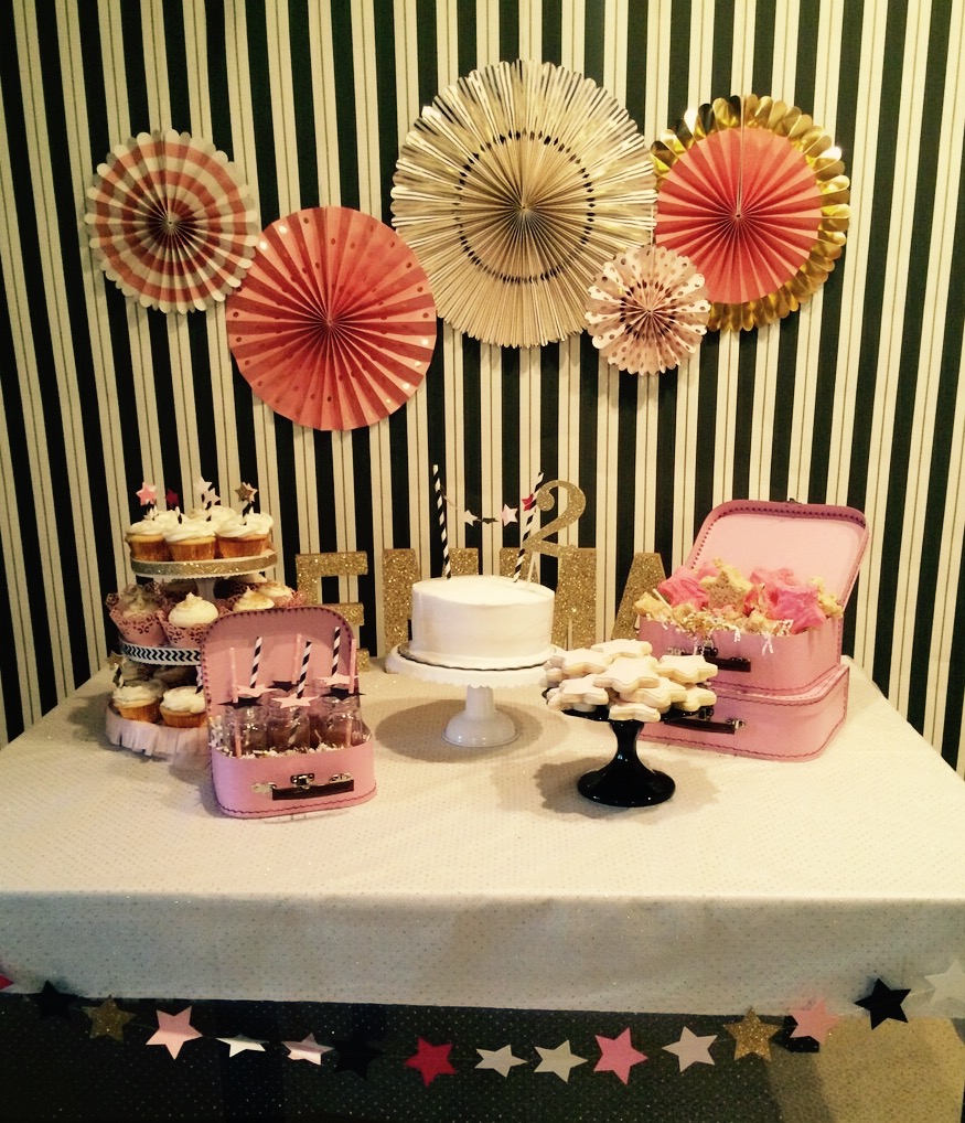 Black and Gold Stripe Wallpaper Used as Backdrop for this Twinkle Twinkle Little Star Birthday
