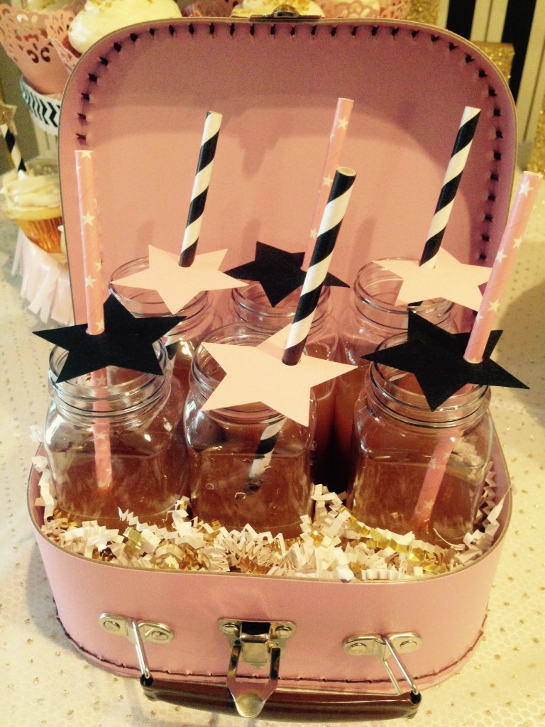 Star Straw Flags and Mason Jars in Pink Suitcases