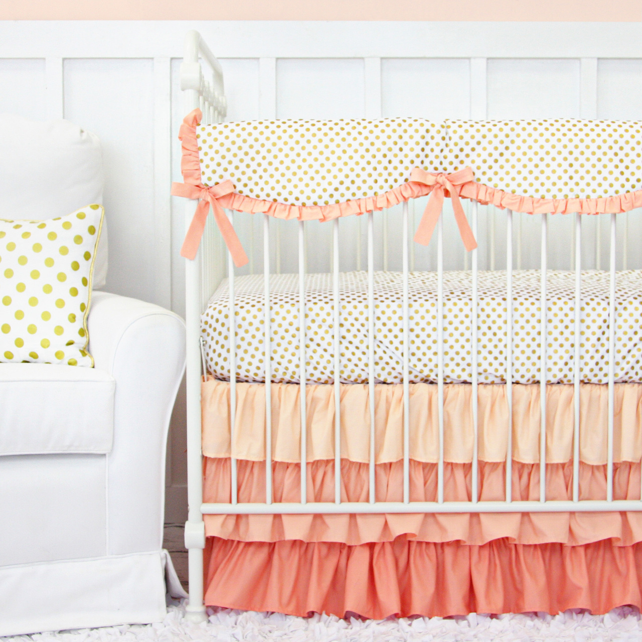 Gold and Coral Crib Bedding from Caden Lane