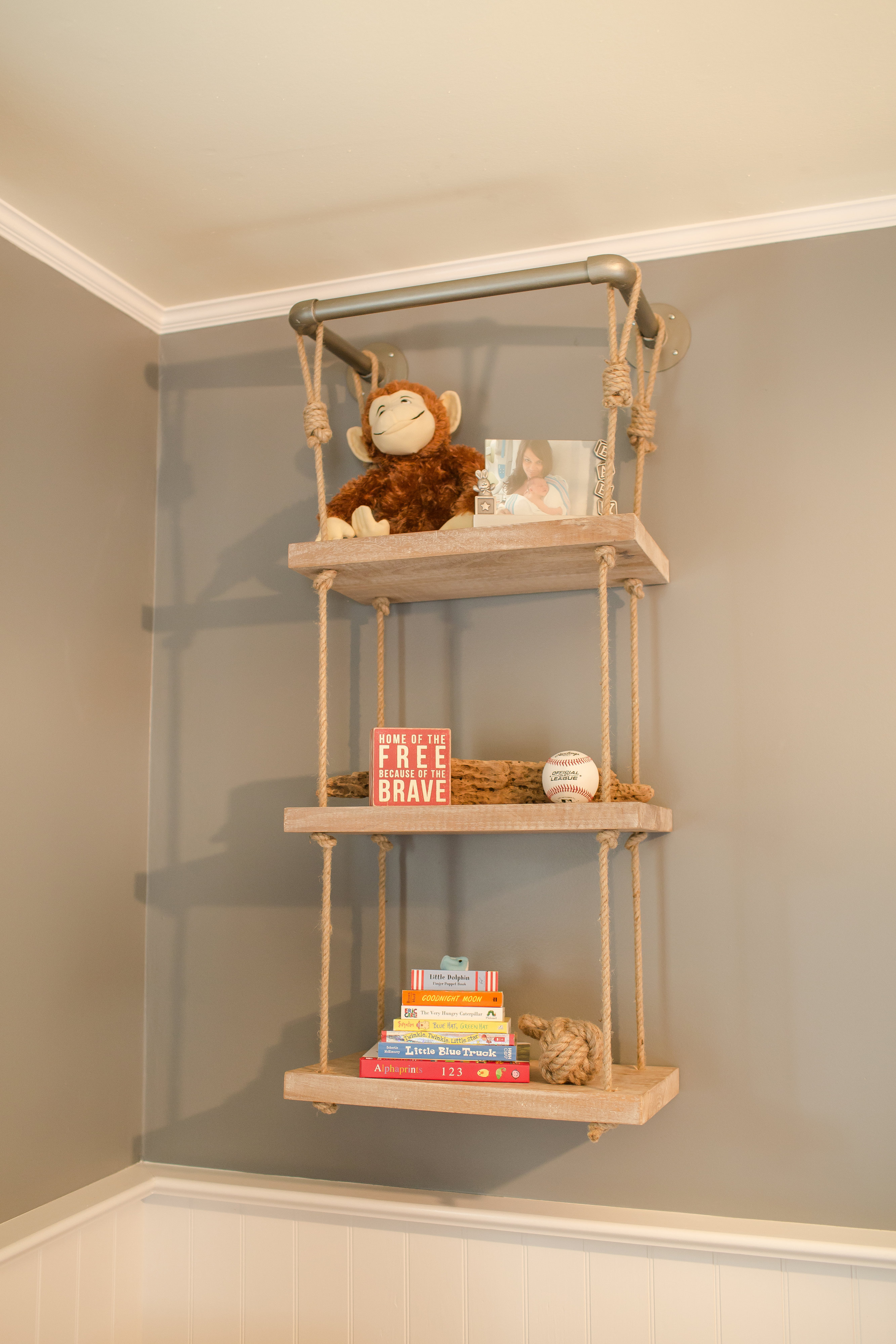 RH Baby and Child Rope Shelf in this Nautical Nursery