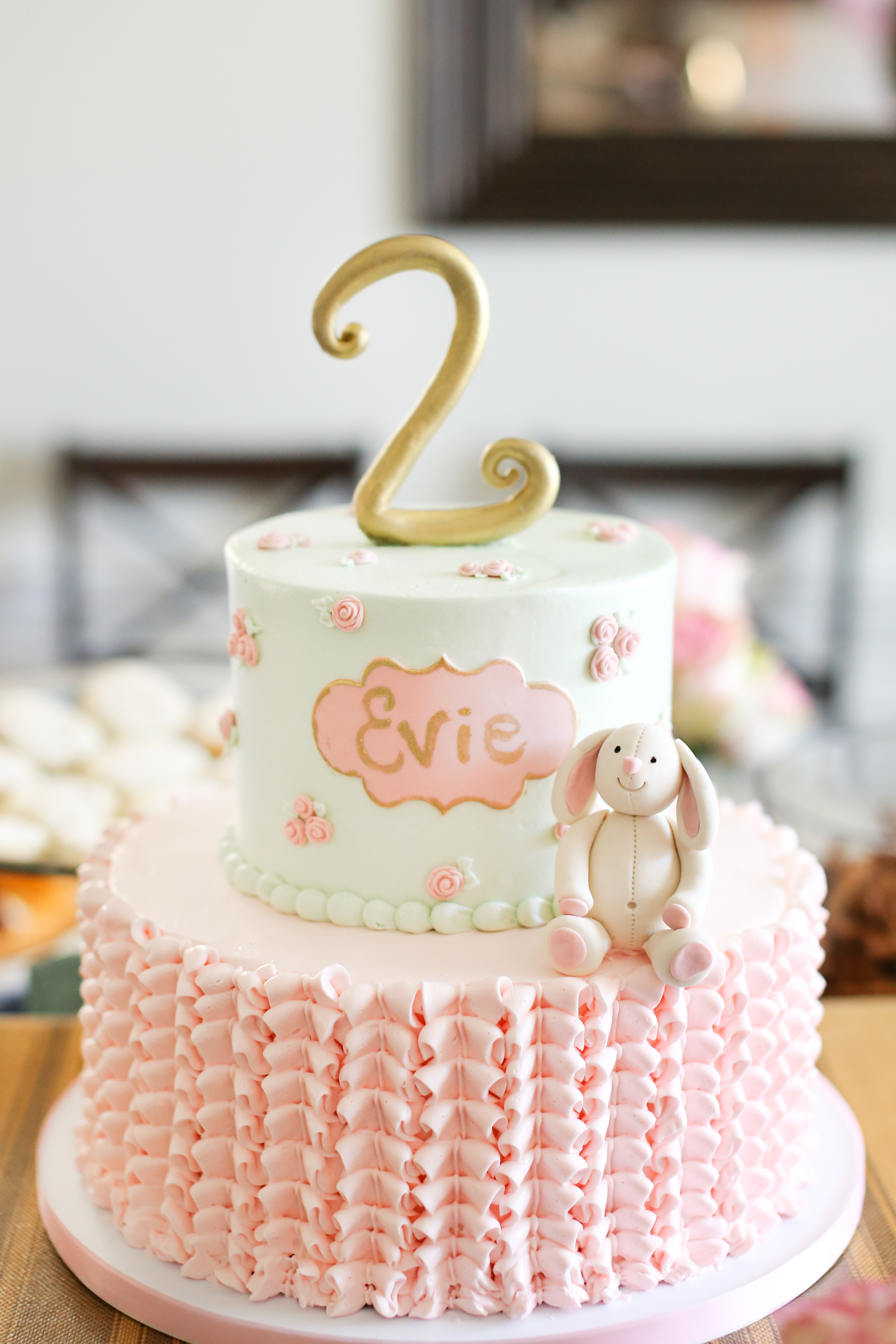 Pink and White Bunny Birthday Cake