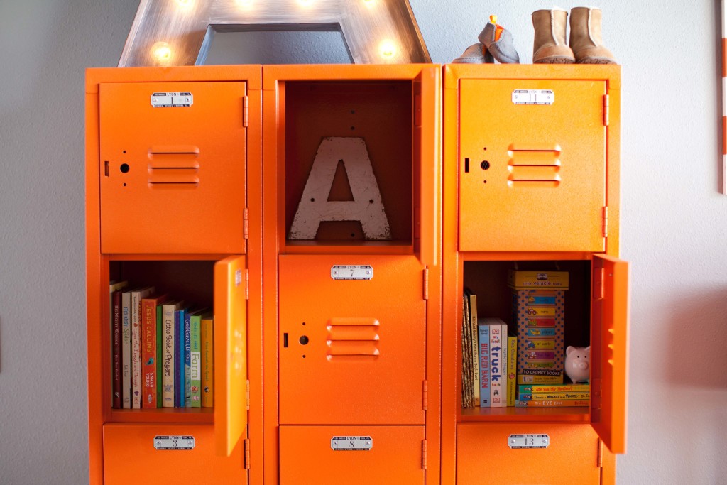 Orange Locker Storage in Nursery - Project Nursery