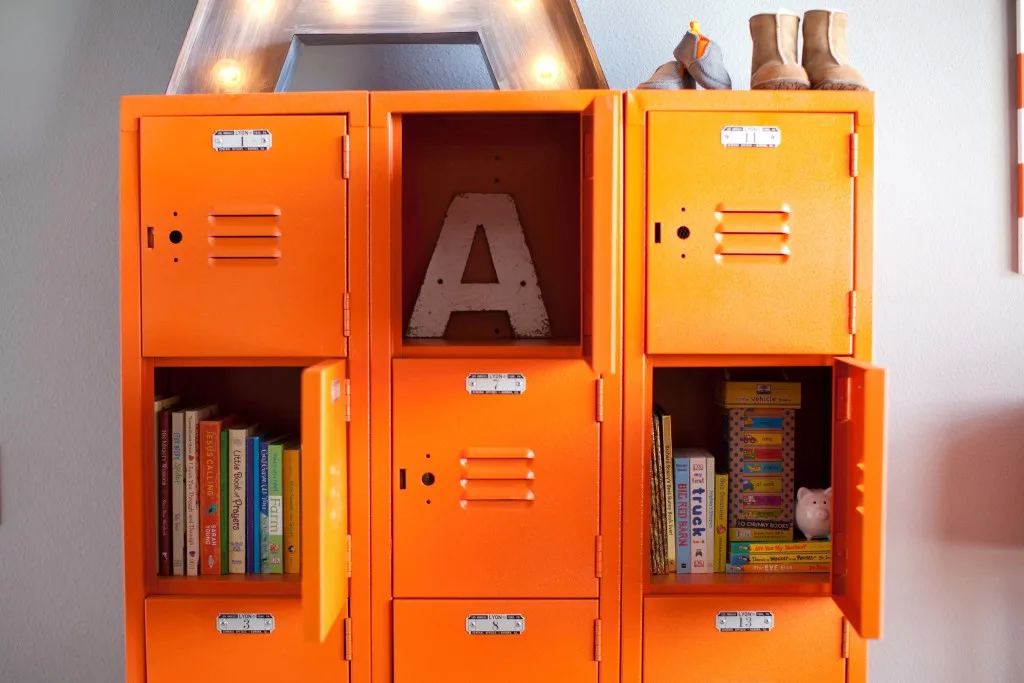 Orange Locker Storage in Nursery - Project Nursery