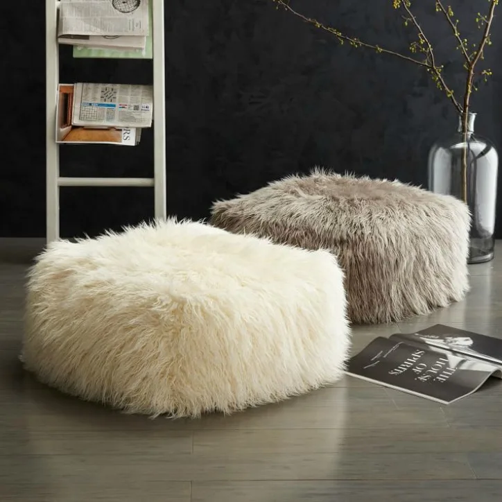 Faux Mongolian Lamb Pouf from West Elm