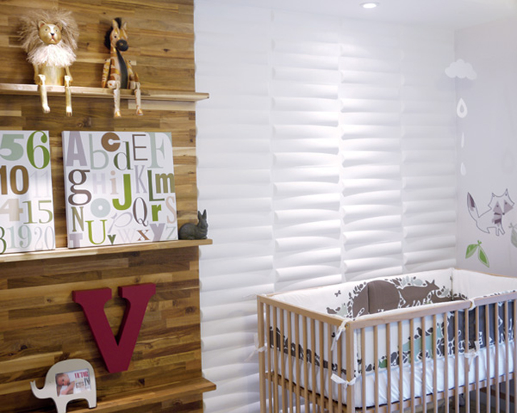 Nursery with 3D Wall Tiles and Wood Accent Wall - Project Nursery