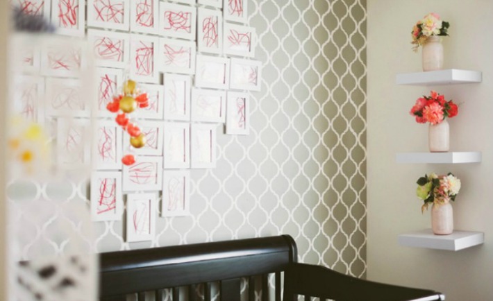 Modern Girl's Nursery with Stenciled Accent Wall - Project Nursery