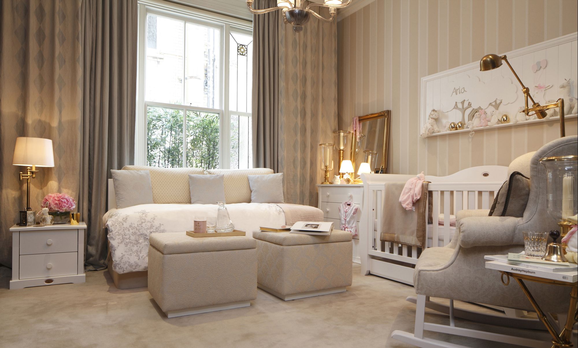 Sofa and Ottoman in this Sumptuous Mayfair Nursery