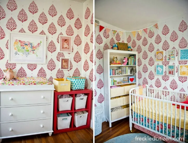 Eclectic Nursery with Red Paisley Stencil - Project Nursery