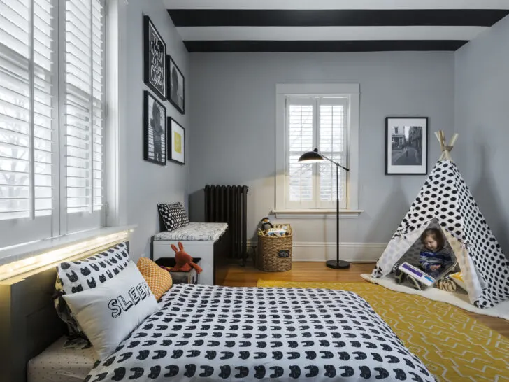 Modern Toddler Boy Room with Striped Ceiling