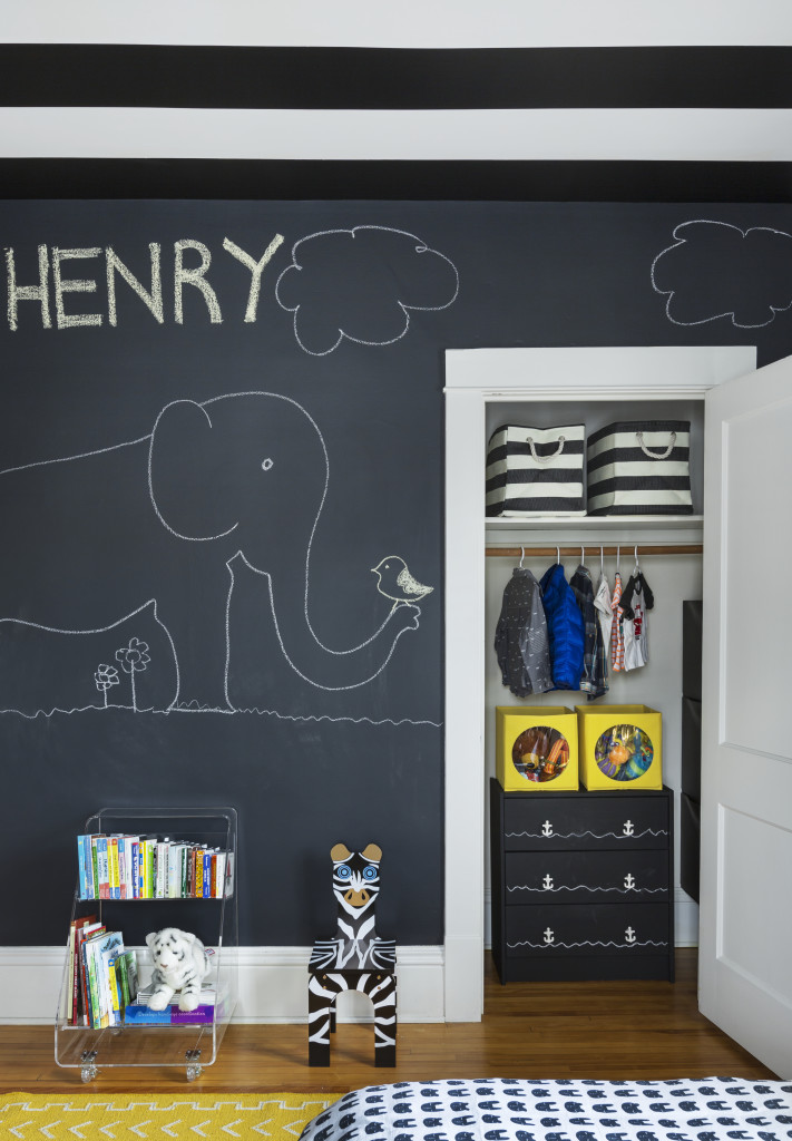 Chalkboard Wall in this Modern Toddler Boy Room