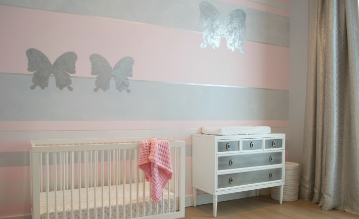 Pink Butterfly Nursery Accent Wall