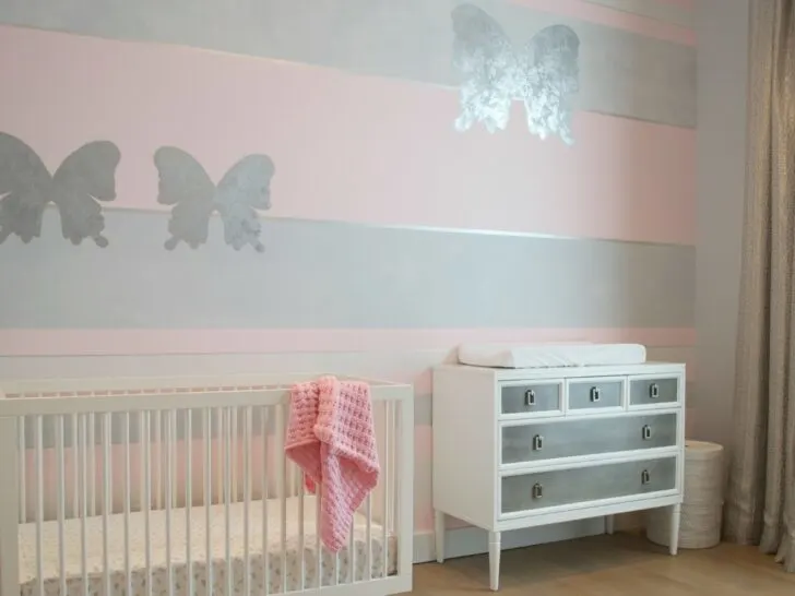 Pink Butterfly Nursery Accent Wall