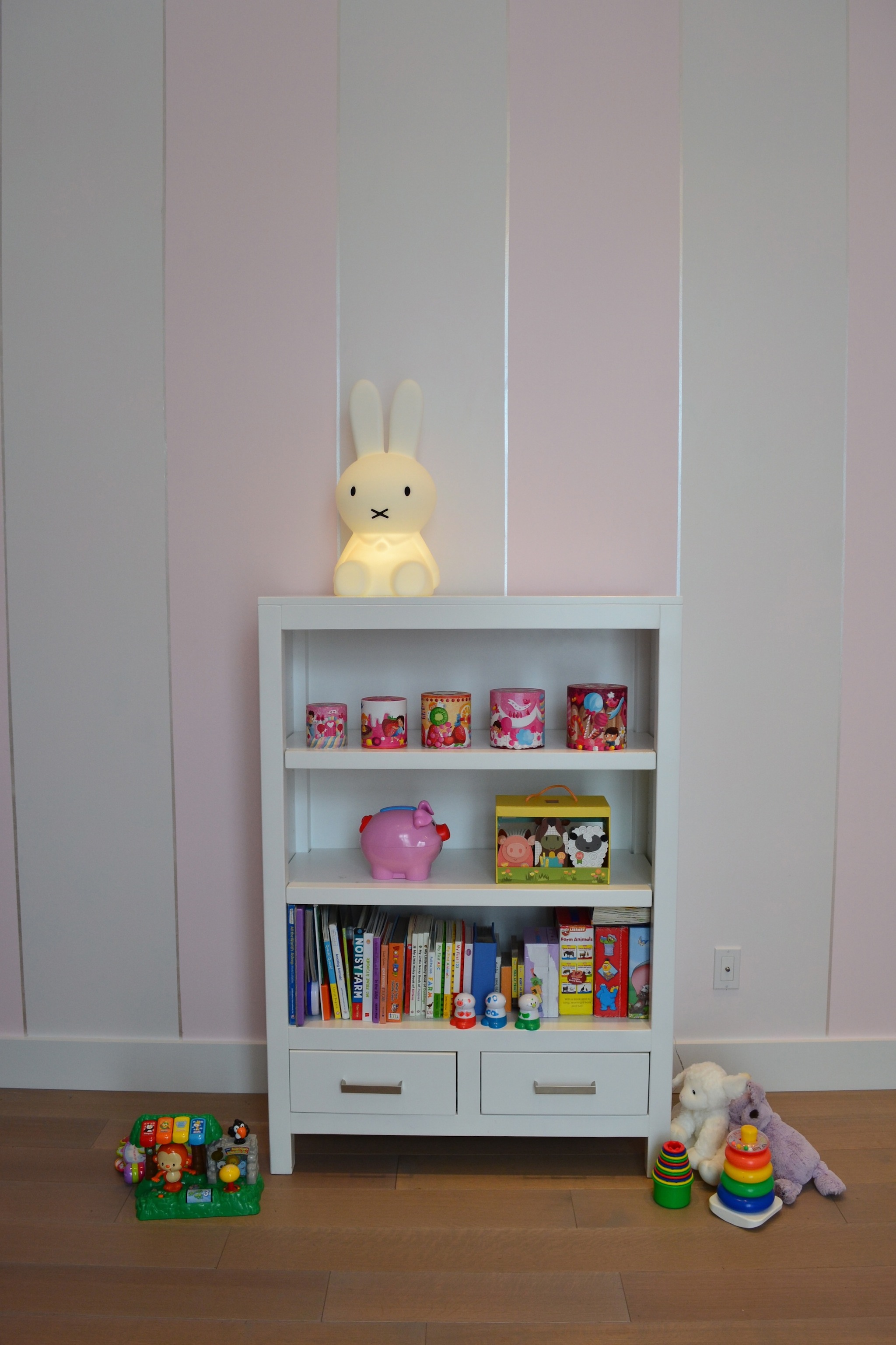 Pink and Gray Striped Nursery Accent Wall