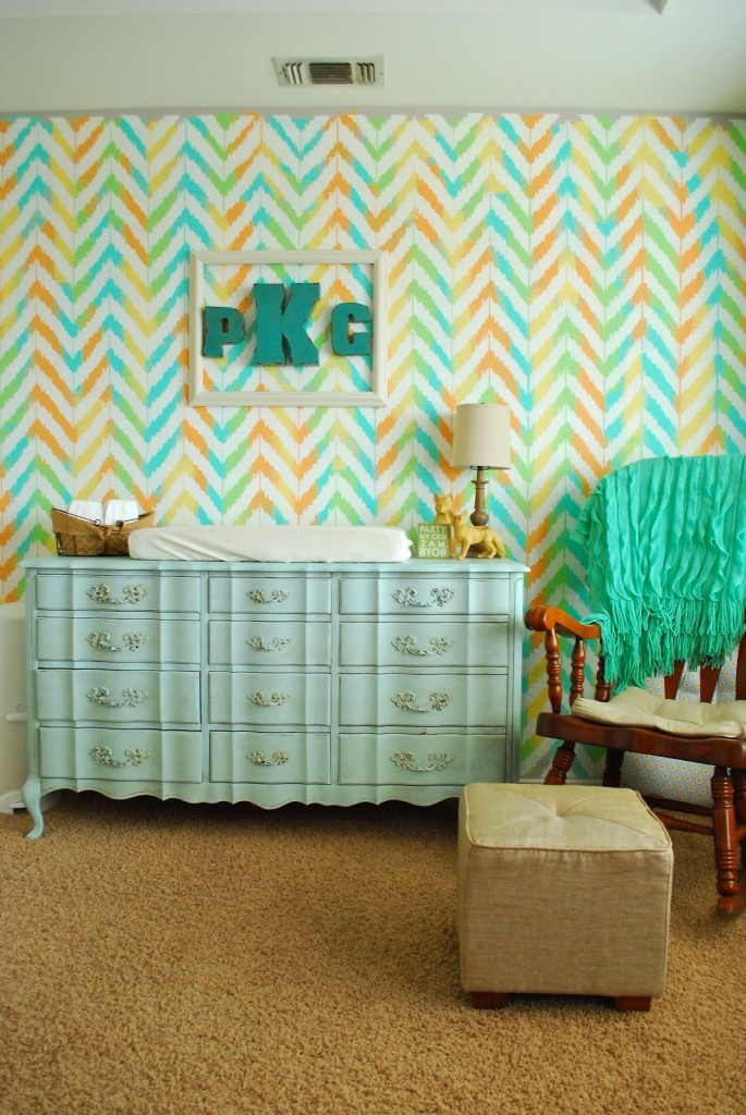 Pastel Ikat Zig Zag Nursery Stencil