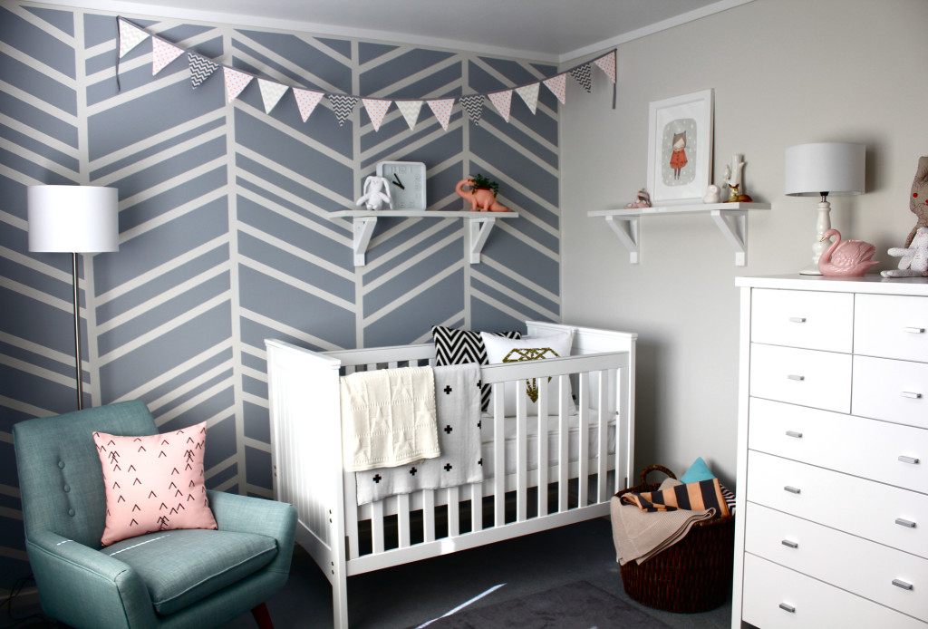 gray and teal baby room