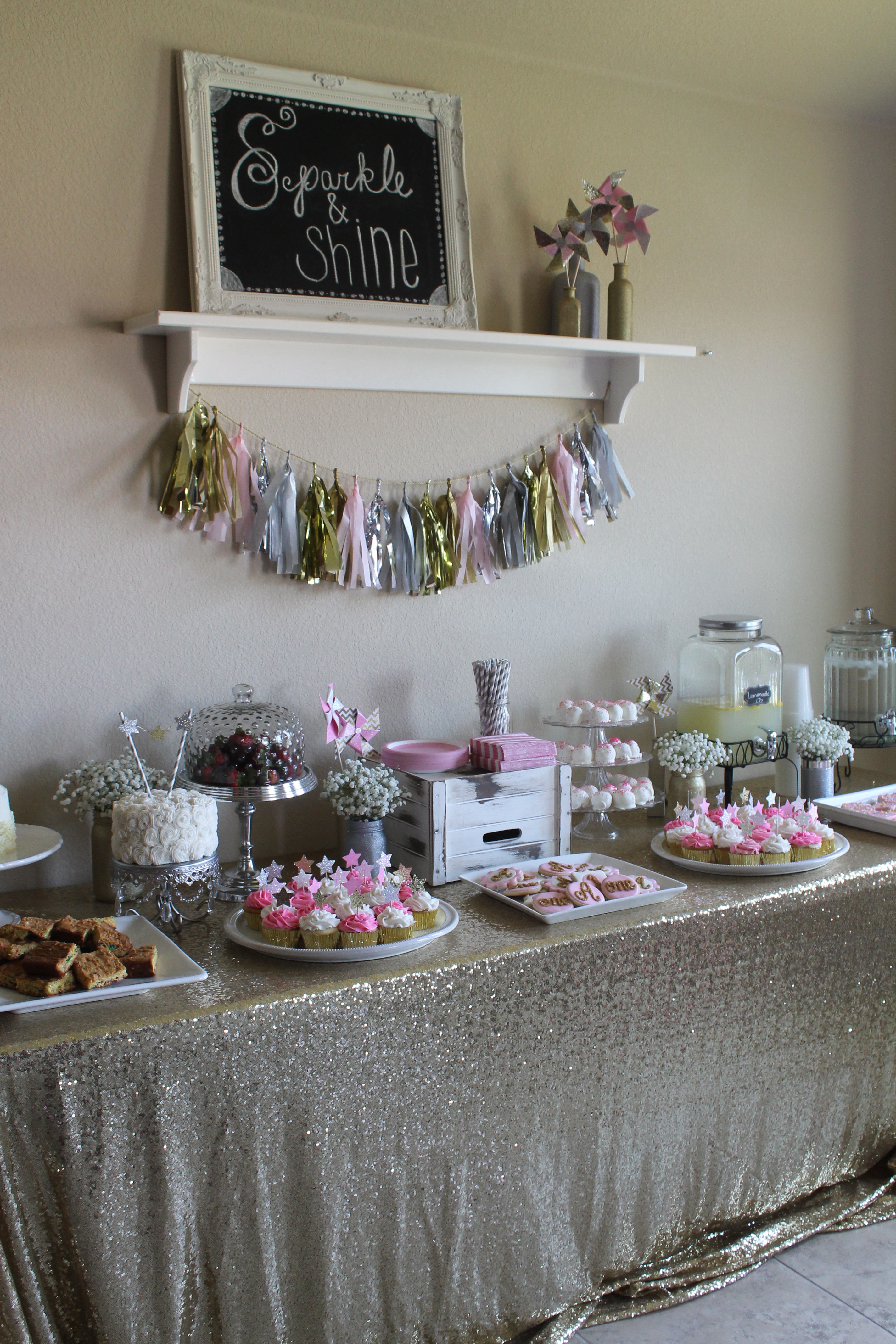 Sparkly Pink and Gold Dessert Table
