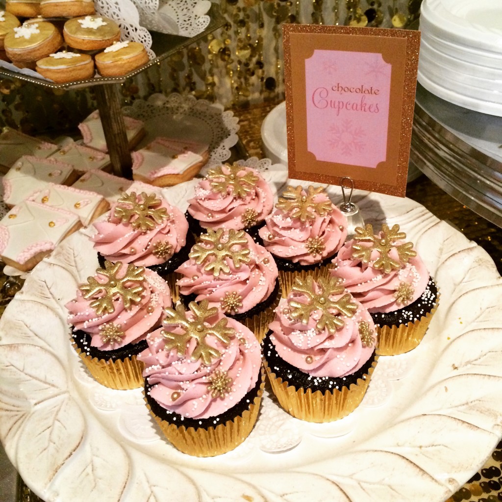 Pink and Gold Snowflake Cupcakes