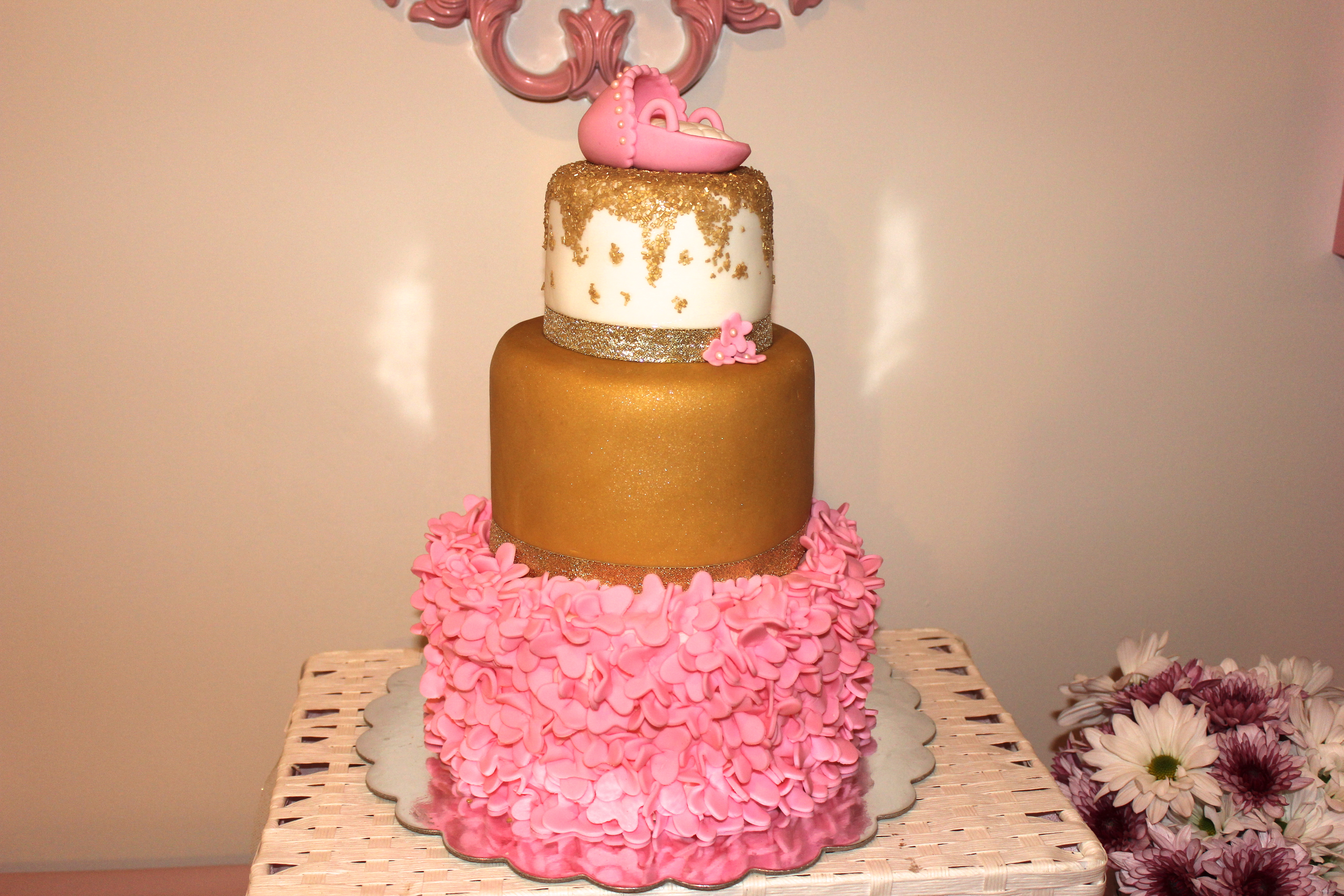 Pink and Gold Baby Shower Cake