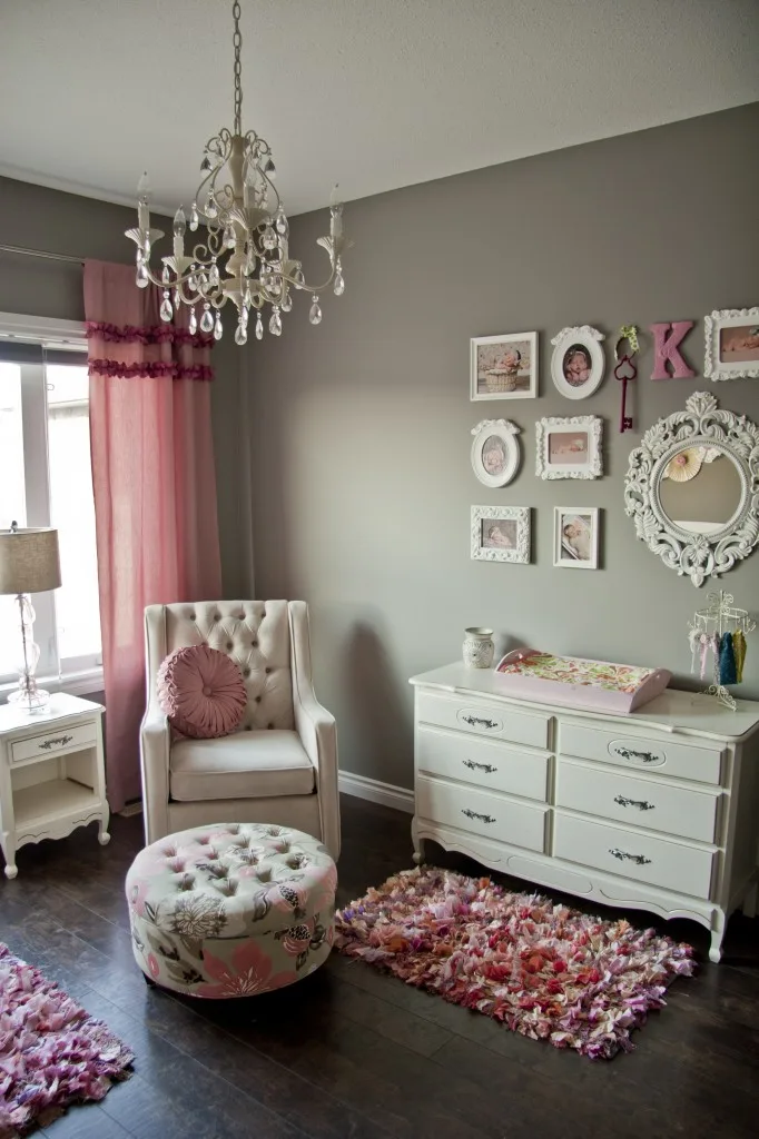 Pink and Gray Nursery with Frame Wall