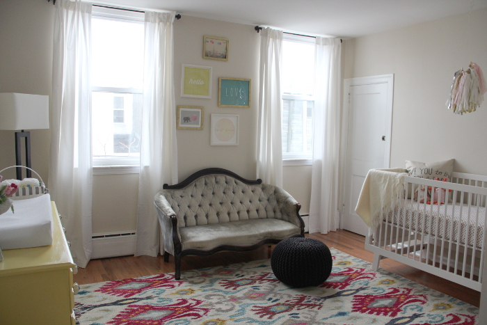 Vintage Settee in this Colorful Nursery