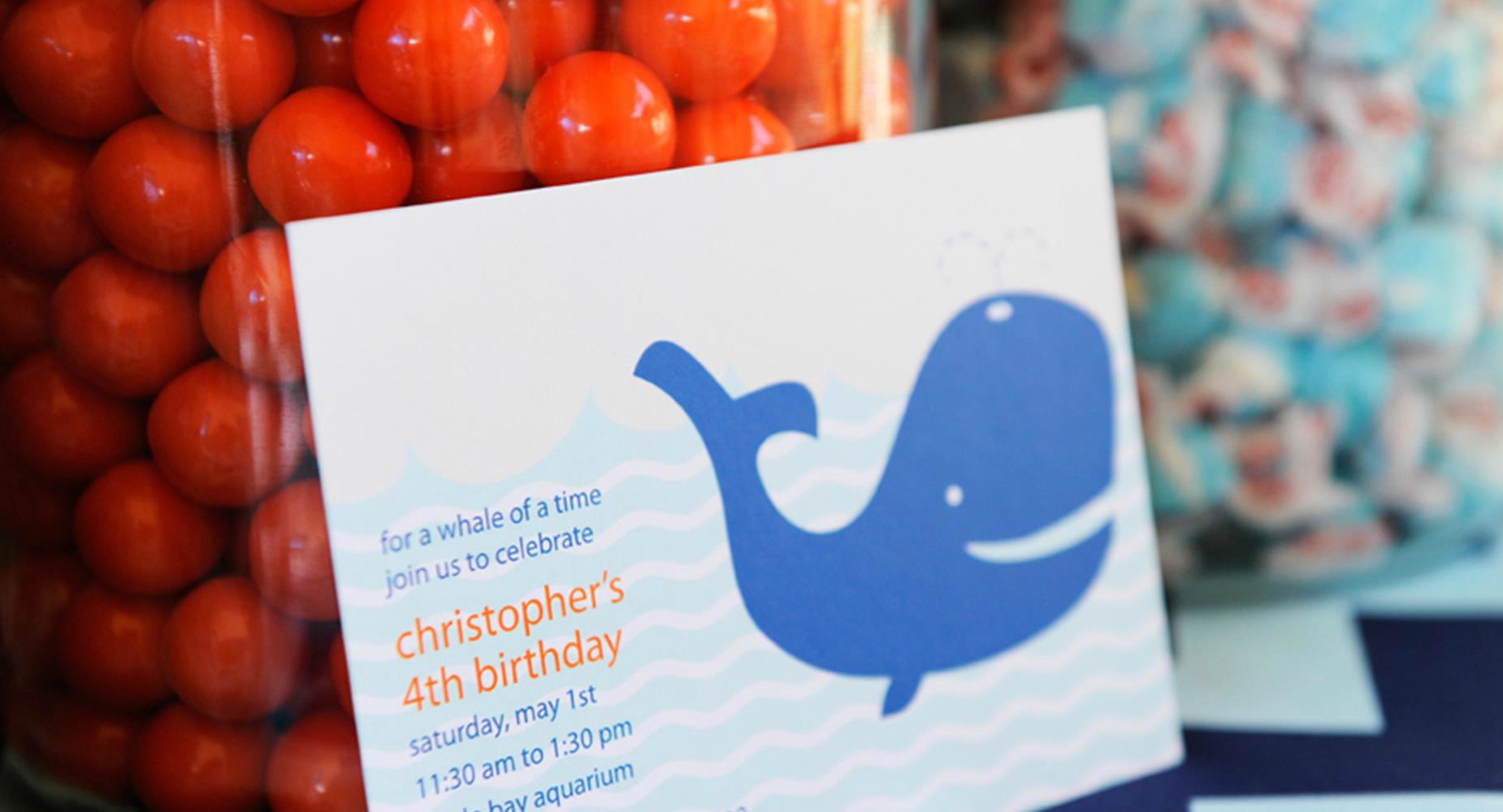 Whale Themed Birthday Party Invitation