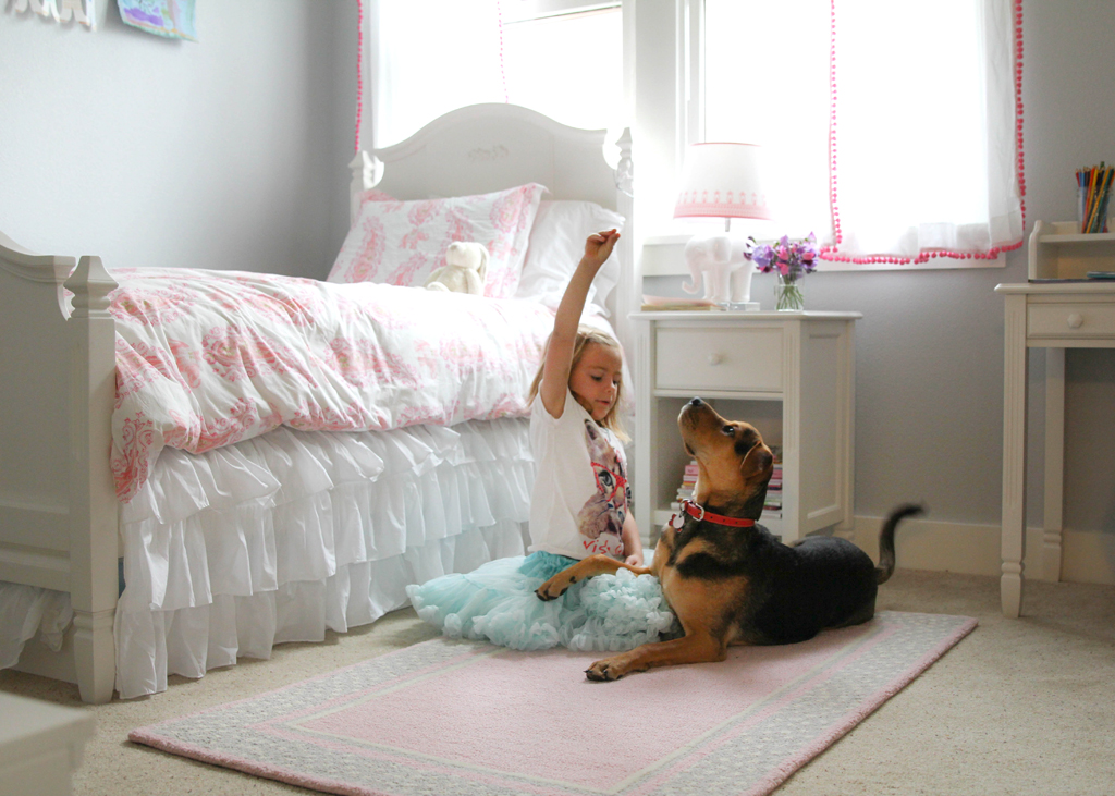 Zoe and Theo in Pink White and Gray Girl's Room